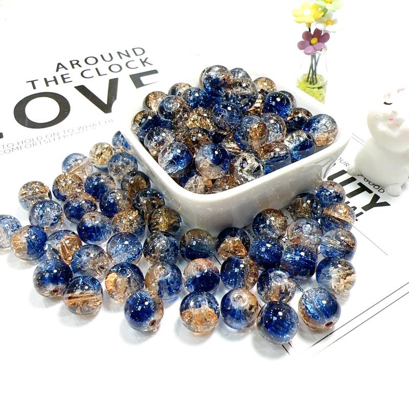 10mm Crackle Glass Round Beads, Loose Spacer Beads DIY Accessories for Bracelet Making 50pcs