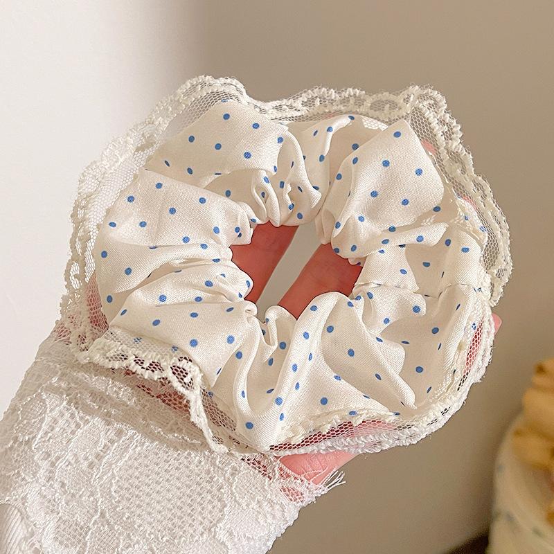 Sweet Lace Lace Hair Loop and Large Intestine Loop Korean Style Polka Dot Hair Accessories Sweet Headwear Meatballs Hair Rope