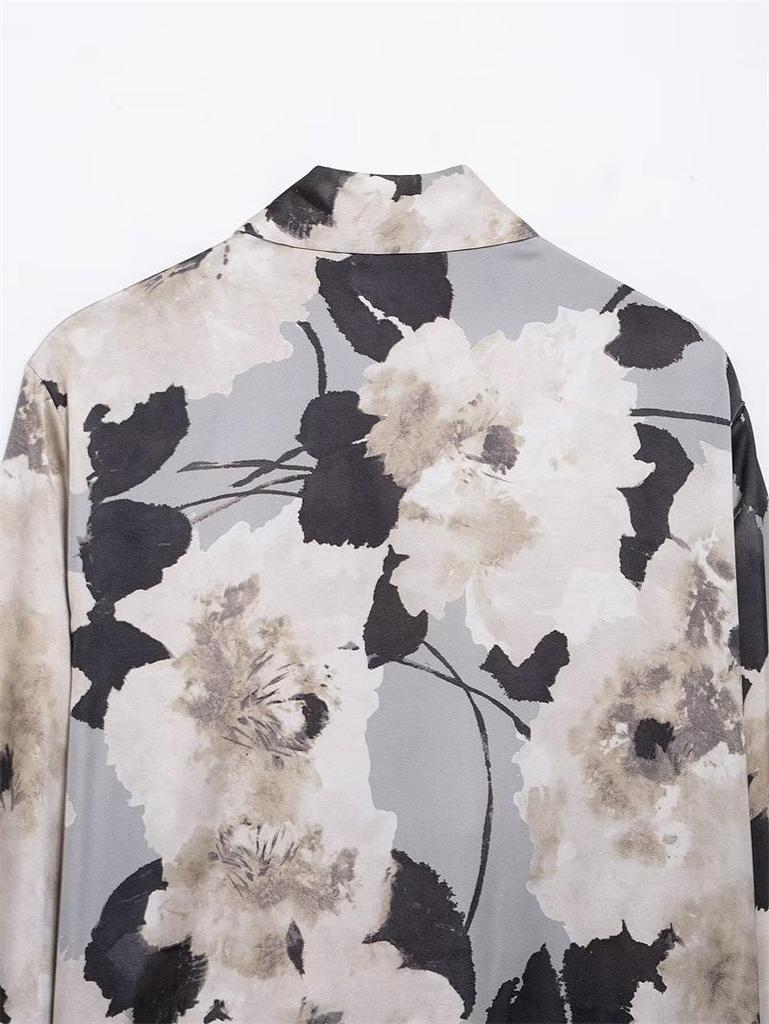 TAOP&ZA Damen Frühling/Sommer Seidenähnliches Print-Hemd und Midi-Rock Set 2375121