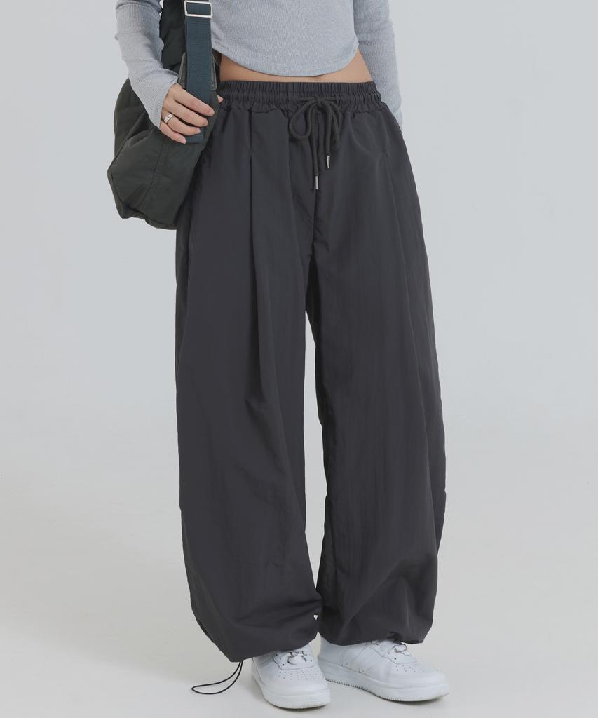 PIANER Nylon One-Pleat String Pants (Charcoal)