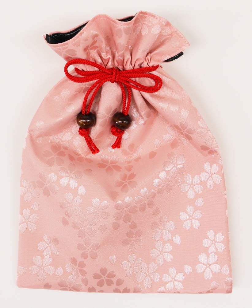 Matsumi Made in Drawstring Bag for Goshuincho Stamp 19 x Cherry Blossom Pink Kogei, Japan, (Temple Book), 27cm,