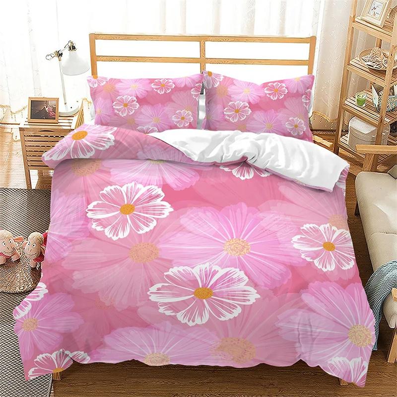 Spring Flowers Duvet Cover Pink Sakura Girls Cherry Blossoms Quilt Cover Floral Polyester for Women Kids for Bedroom Decorations