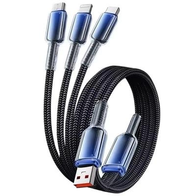 3 In 1 USB Fast Charging Cable 120w Type C Micro IOS Multi Charger Cable for Smart Phone 1.2m