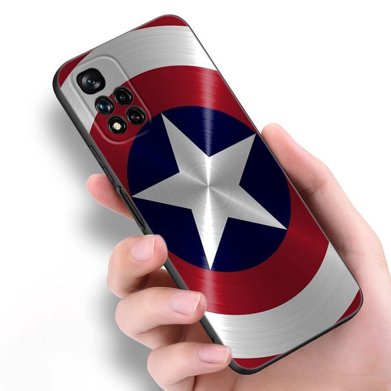 

Стив Щит Капитана Америки Черный Силиконовый Чехол для Телефона Для Xiaomi POCO X3 X4 NFC F4 GT F5 F6 M3 M4 M6 X5 X6 Pro 5G M5 C55 C65 POCO X6 5G