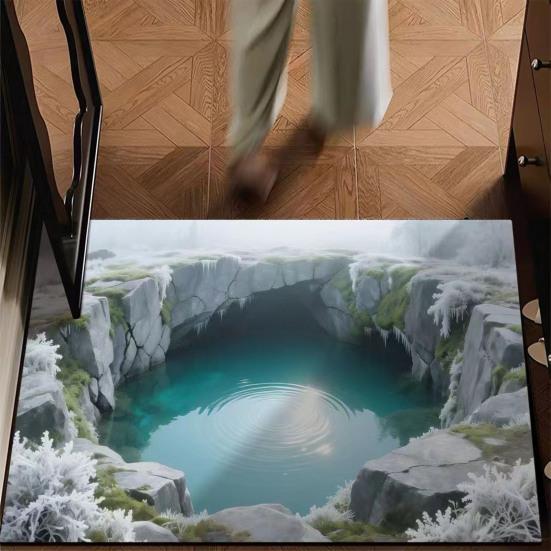 3D Optical Illusion Rug Realistic Hole Doormat Non-Slip Bottom Entrance Rug Floor Mat for Front Door Kitchen Bathroom Home Decor