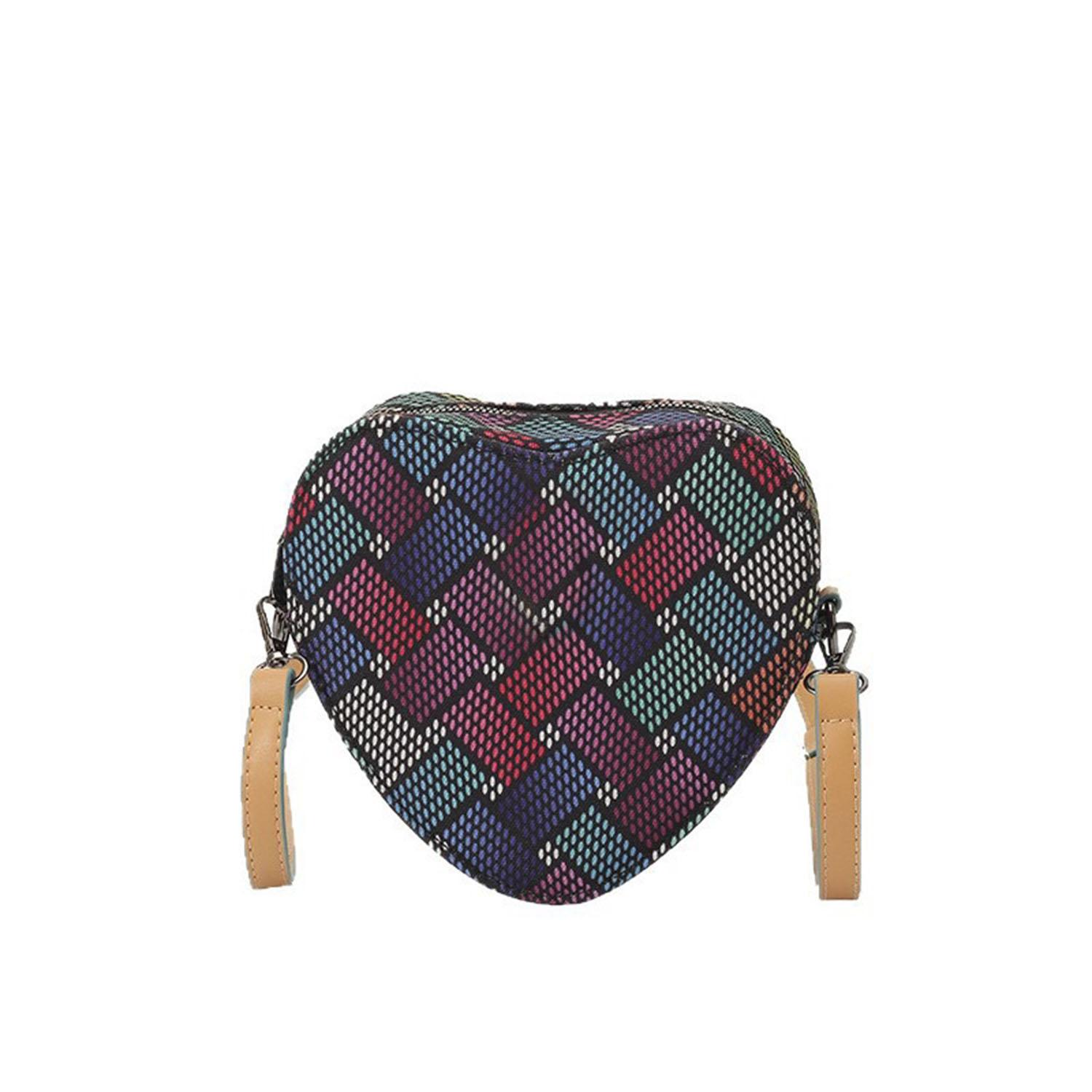 

Women s Splicing Printed Grid Weave Heart Shaped K-G Sewing Fashion Chain Bag Shoulder Bag зелений/червоний