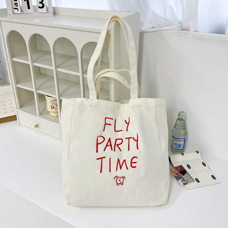 Torba na ramię z haftem literowym Torba na zakupy Torba płócienna z sztruksu Damska torebka