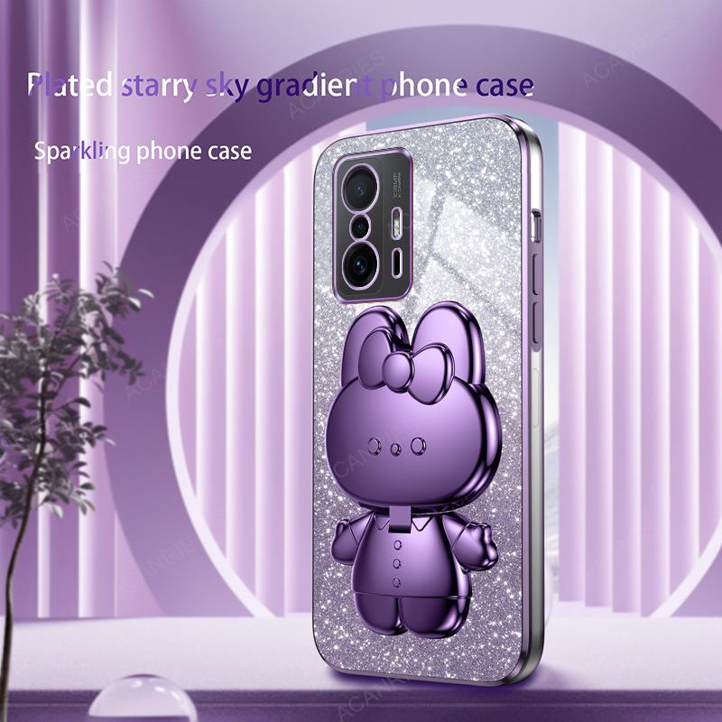 Cute 3D Rabbit Makeup Mirror Stand Plating Soft Case For Xiaomi Mi 11 Lite 5g Ne 12 Pro 12x 12s Protect Back Cover Mi11lite Mi11