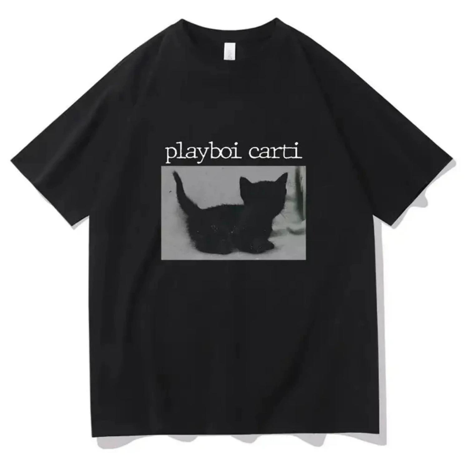

New Arrival Playboi Carti Oversized Hip-Hop T Shirts Cute Cat Harajuku Print Tee Regular Mens Tops Quality Rapper Tshirt 72819 XXXXXL чорний