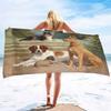 Microfiber Dog Print Beach Towel Blanket,Super Soft Plush Sand Proof Swimming Bath Pool Towel for Travel Camping Yoga Sport