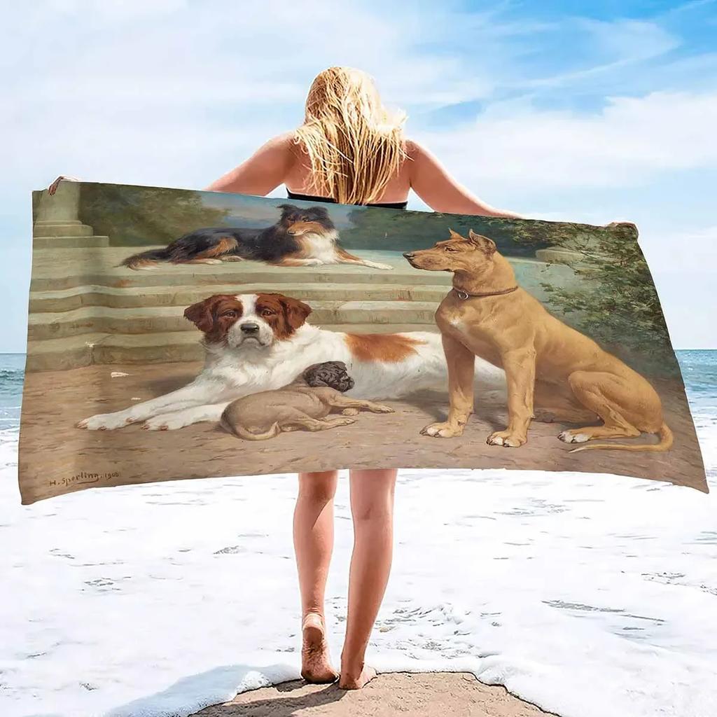 Microfiber Dog Print Beach Towel Blanket,Super Soft Plush Sand Proof Swimming Bath Pool Towel for Travel Camping Yoga Sport