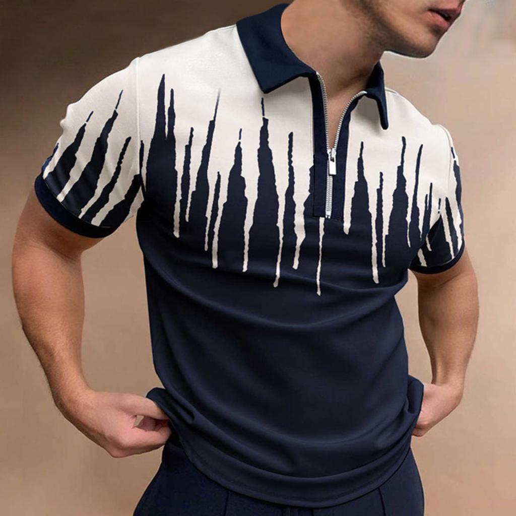 Herren Sommer Retro Muster Kurzarm Poloshirt, Lässiges Tägliches Baumwoll Poloshirt, Heißes Mode Streetwear Oberteil