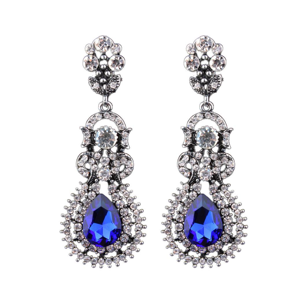 Blue Rhinestone Fashion Jewellery Luxury Glitter Earrings Elegant Ornaments