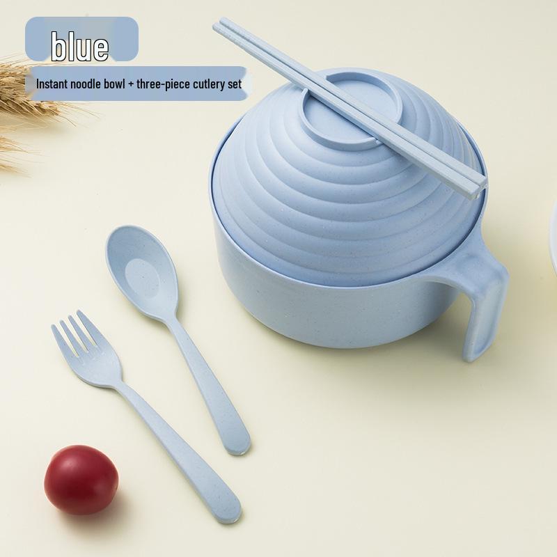 Miska na instantní nudle ze slámy s víkem, japonský styl, ideální do kanceláře nebo na kolej, včetně hůlek, velký objem