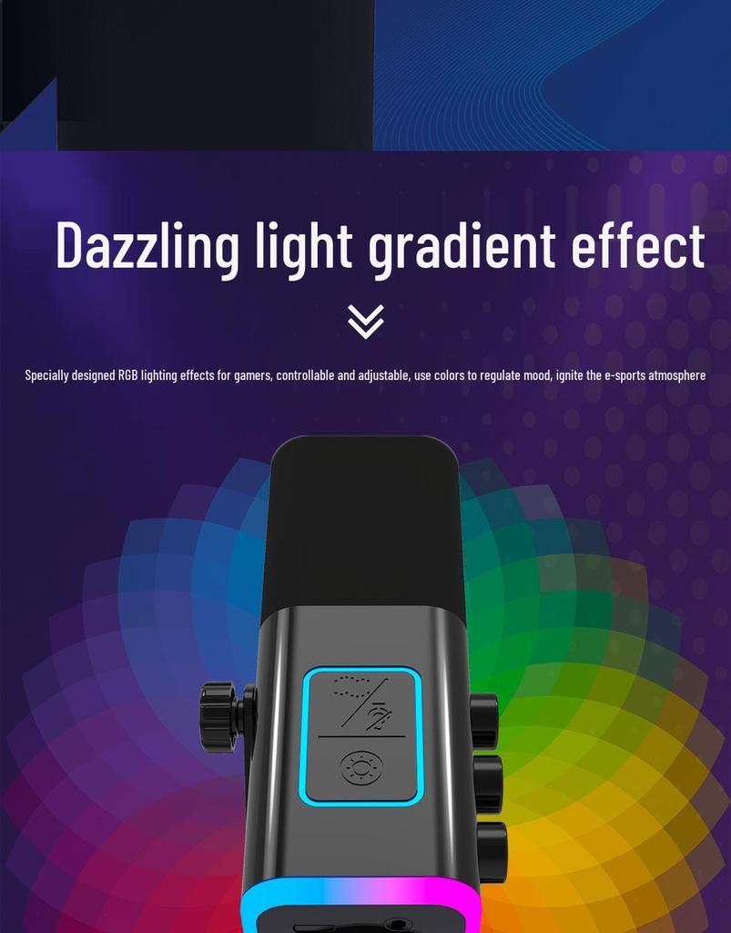 RGB Dynamic USB Microphone for Gaming, Recording, and Singing with Noise Reduction and Sound Card Integration