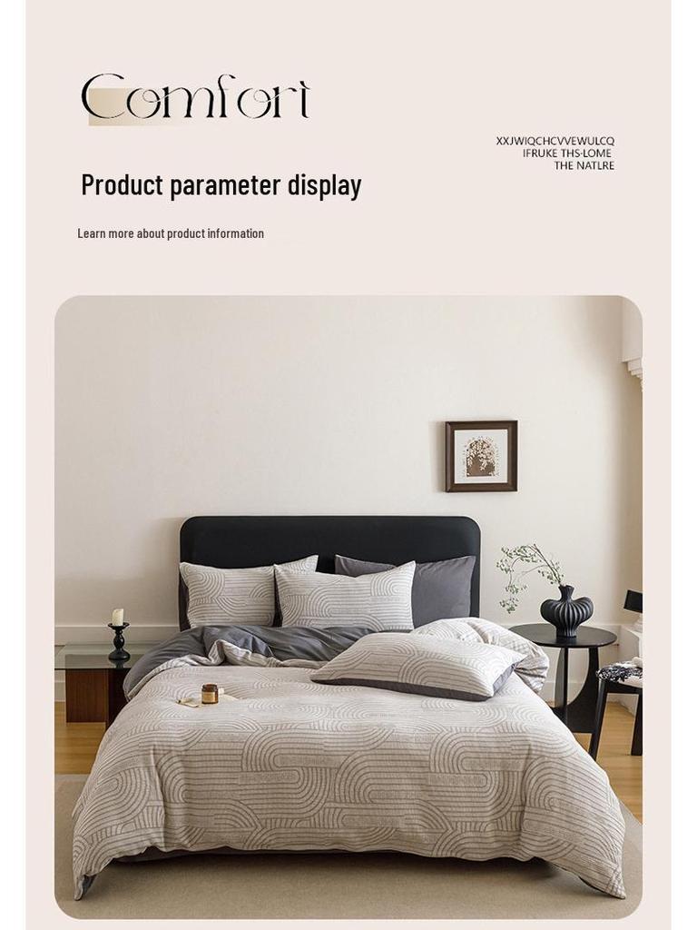 A-Class Cotton 3-Layer Gauze Bedding Set: Duvet Cover, Bed Sheet, Pillowcase - 4-Piece High-End Set