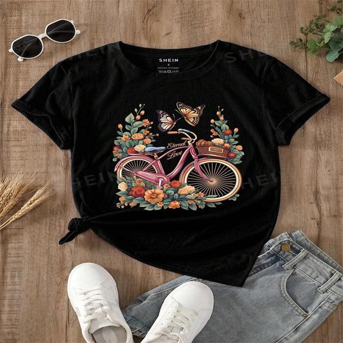 Summer Round Neck Printed Top Fashionable Casual Cute Short Sleeved Women's Pure Cotton T-shirts