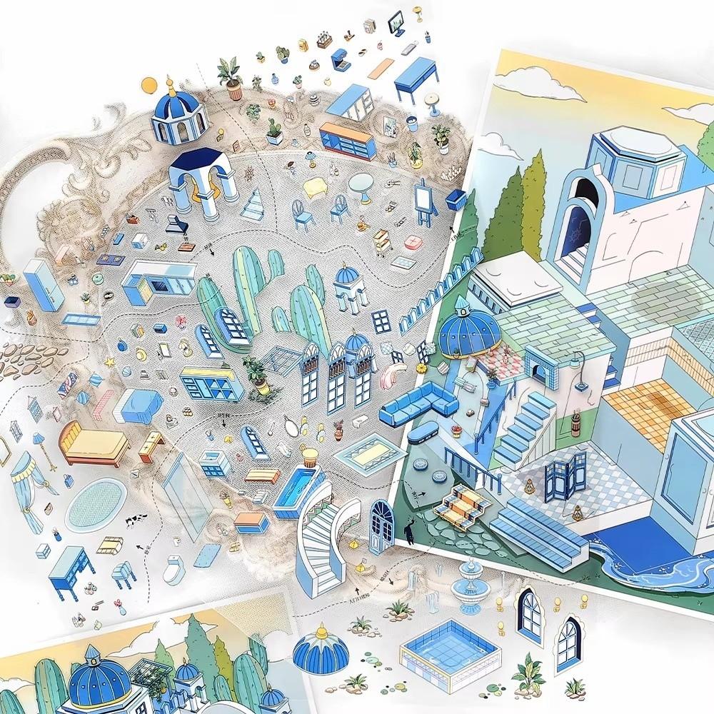 Desert Castle 3D Landscape Stickers Cartoon Stacking Pasting Miniature Scene Collection DIY Cabin Scene Stickers Journal Decor