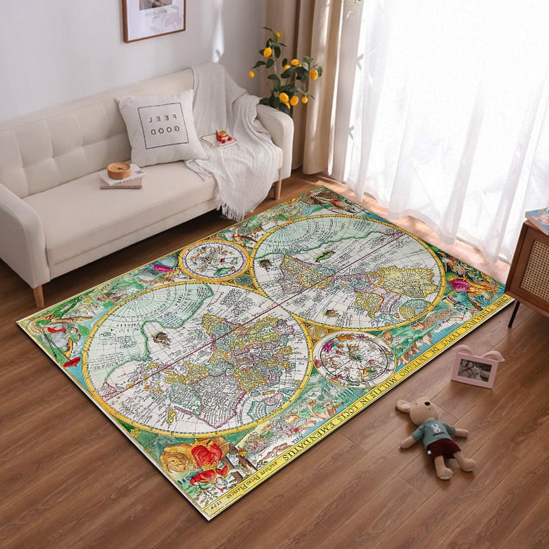 "Vintage World Map Design Rug with Decorative Art Non-slip rug suitable for living room and bedroom sofas sofas"