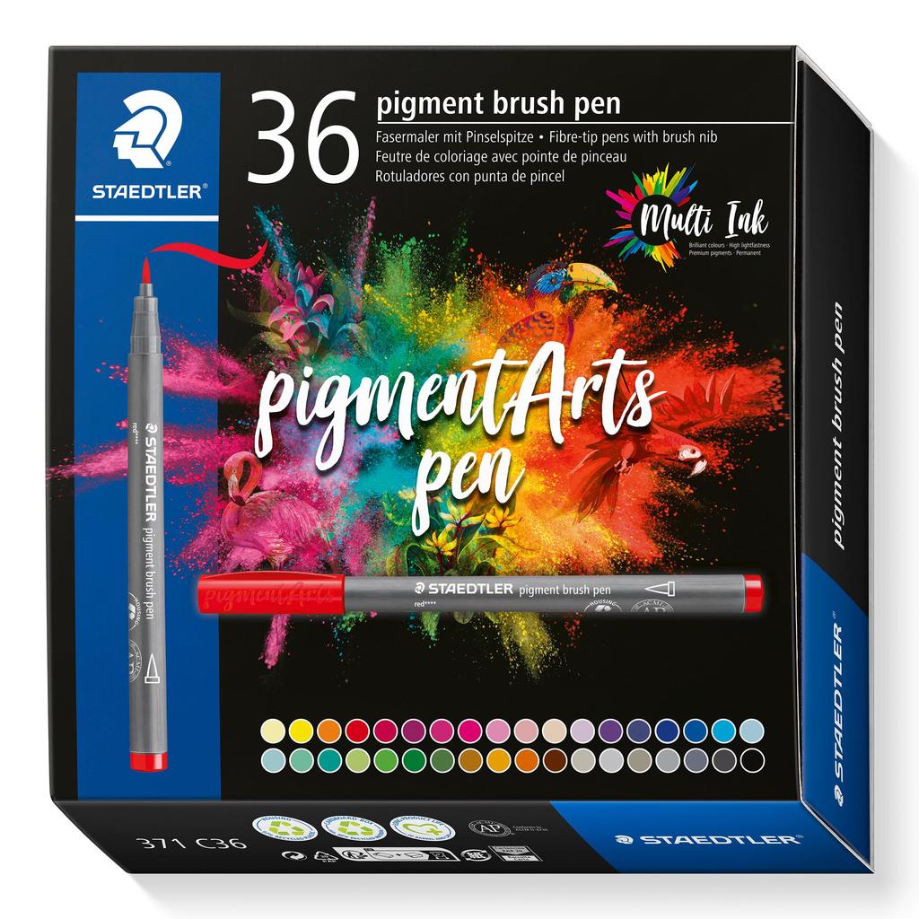STAEDTLER Pigment Brush 36 Set 371 C36 Water-Based Pens, Colors,