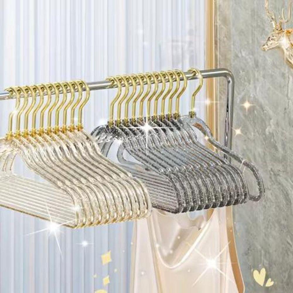 10Pcs Non-marking Transparent Glitter Hangers Non-slip Clothes Drying Rack Laundry Hanger  Wardrobe