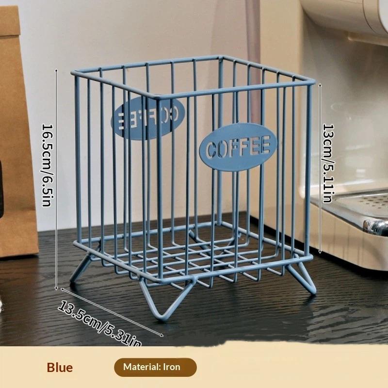 

Iron Coffee Pod Holder Large Capacity Coffee Capsule Holder Coffee Creamer Container Square Shape Pod Storage Cup синий