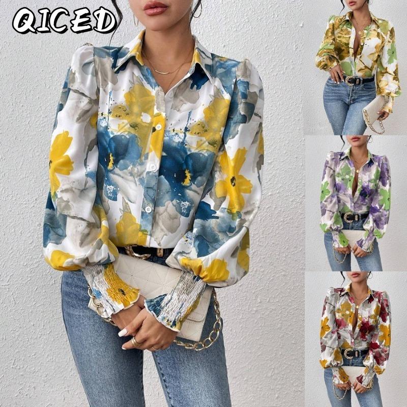 QICED Dame Mode Afslappet POLO Hals Langærmede Bluser & Skjorter