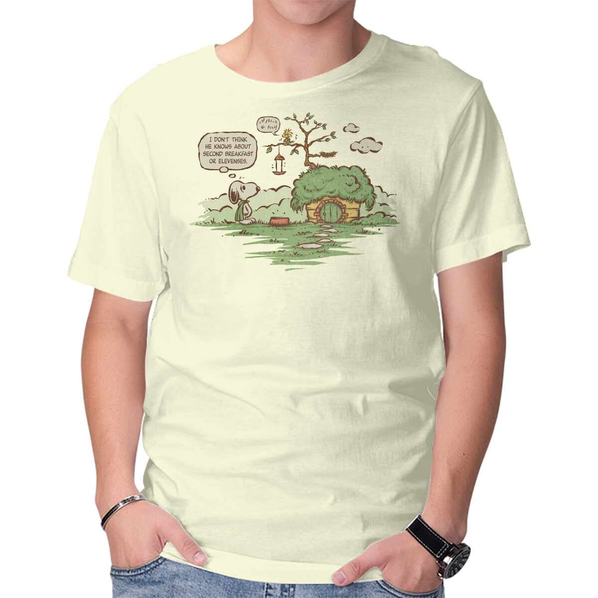 Unisex Crew Neck T-Shirt Second Breakfast And Elevenses Graphic Short Sleeve Casual Tee M