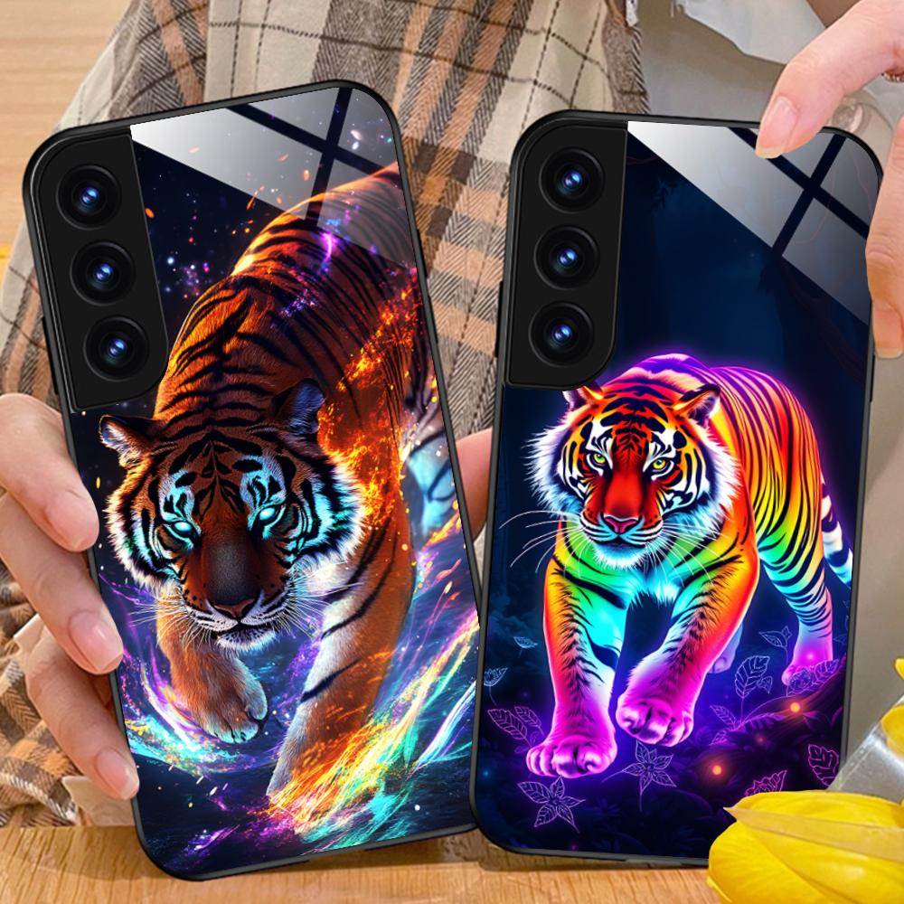 Tiger Neon Mobile Cell Phone Case for Samsung Galaxy A56 55 54 53 52 51 36 35 34 23 16 15 5G Glass Colorful Cover Luxury