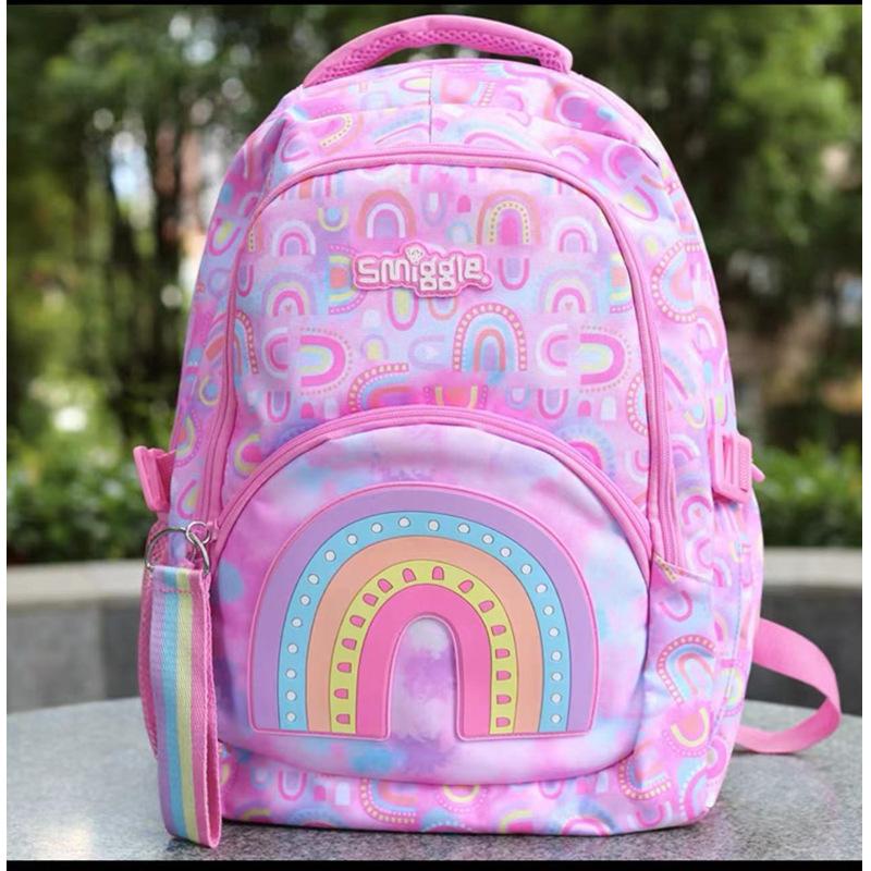 Smiggle Rainbow Pink Backpack Kids Large Capacity Pencil Case Outdoor School Bag for Students