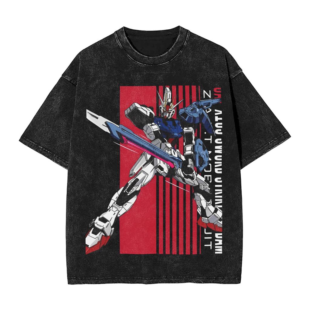Anime Gundam RX V Printed Tshirt Mens and Womens Washed Tshirt High Quality Vintage Cotton Tshirt Harajuku Tops