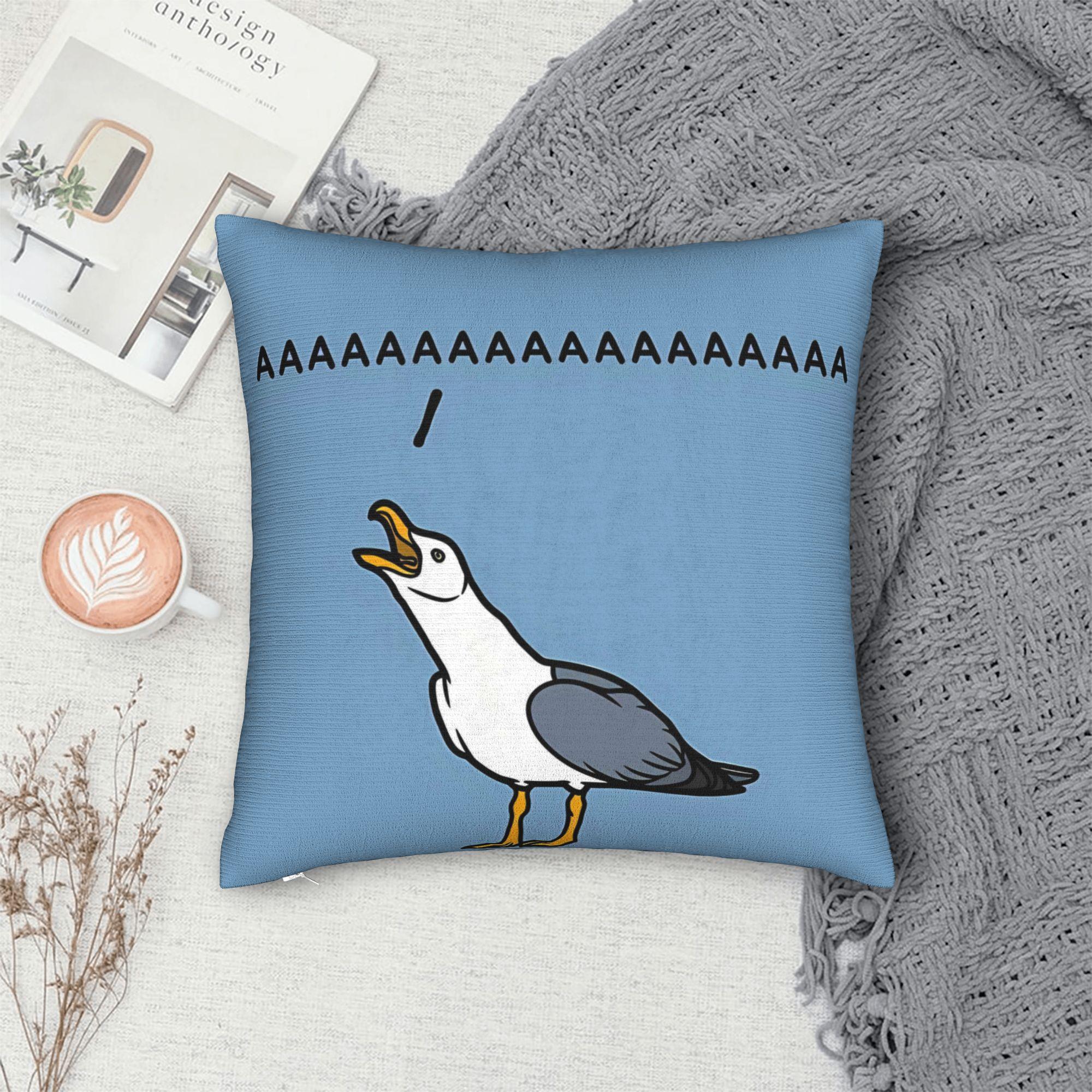 Housse de coussin Mouette Hurlante Drôle, Housse de coussin Meme AAAAA, Décoration Artistique d'Oiseau Cartoon pour Salon Chambre Canapé 60x60cm