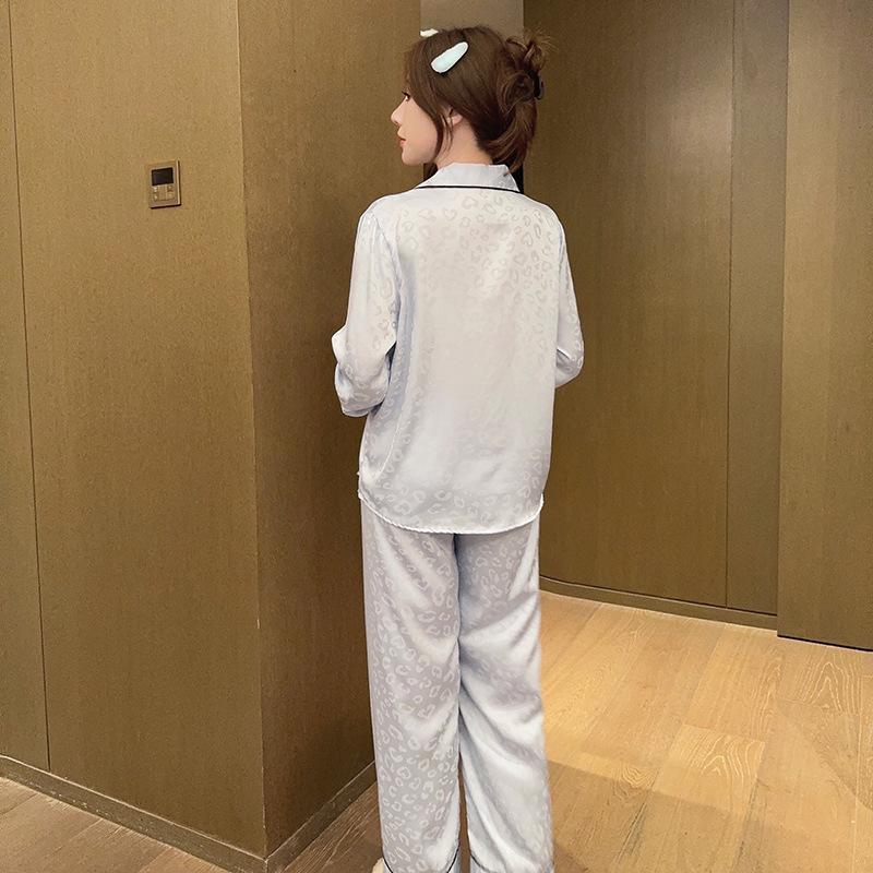 New pajamas women's ice silk thin summer silk jacquard long-sleeved high-end sense can be worn outside loungewear suit