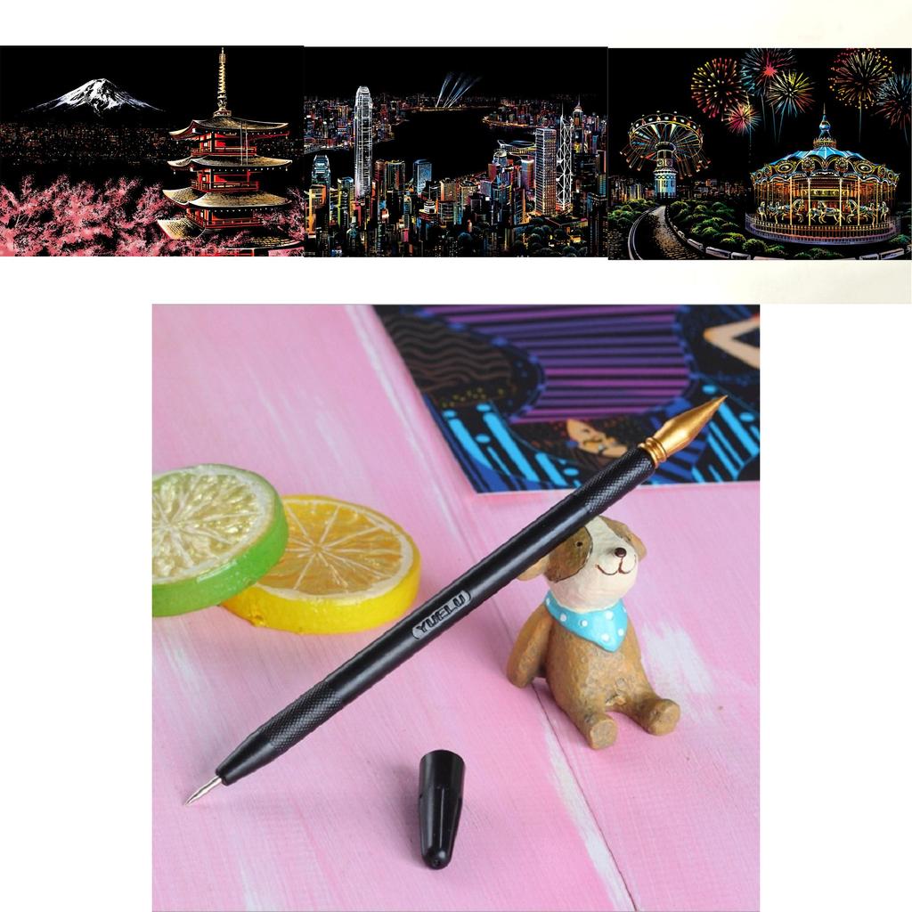 Tablero de Papel para Pintar Paisaje Nocturno con Arte Mágico Rasca Premium Para Actividades Educativas Atractivas