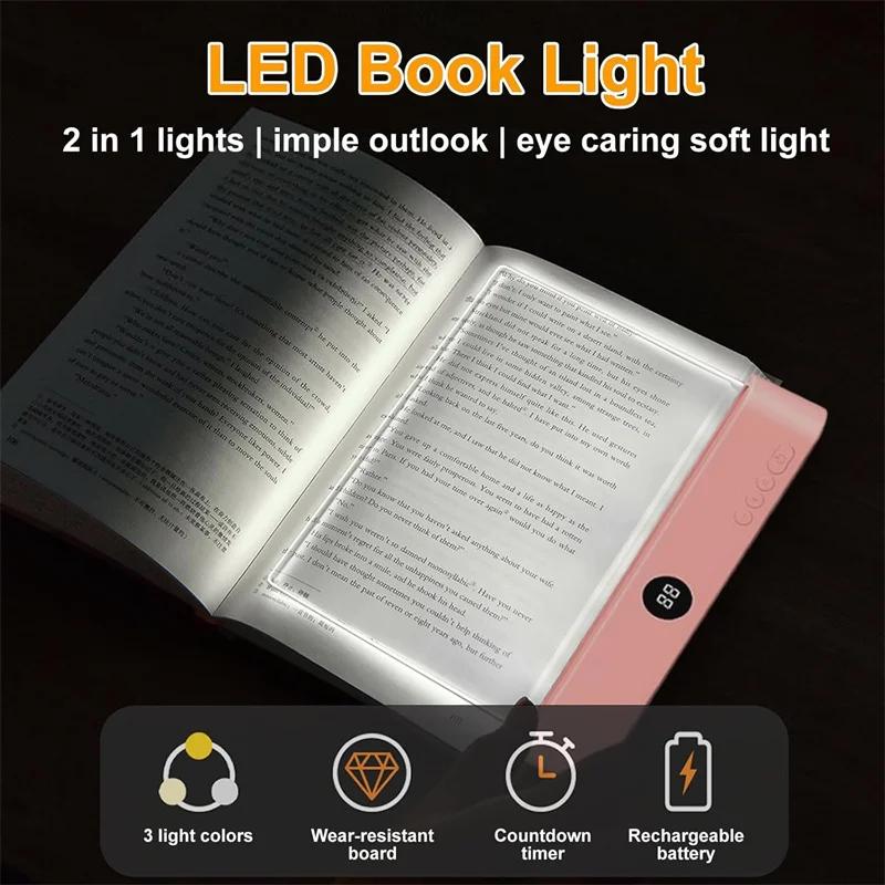 Luz de Leitura LED para Livro, Luz de Leitura LED Dimmable 3 Cores Lâmpada Plana para Livro para Leitura, Luz Recarregável de Página Inteira, Luz Marcador