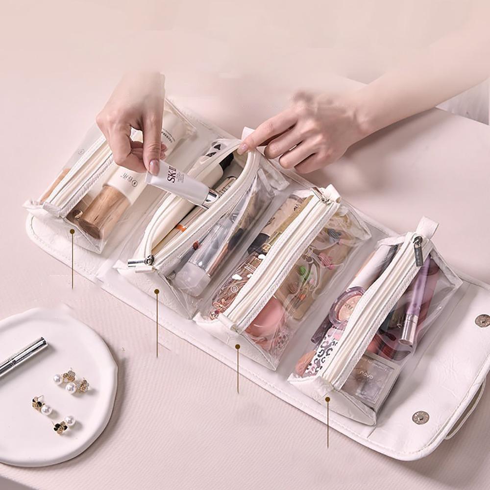 PU Large Capacity Roll Up Cosmetic Bag Detachable Compartments Hanging Makeup Bag Portable Travel Toiletry Bags