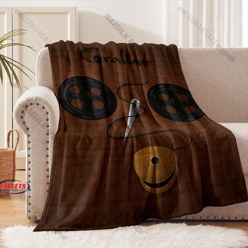 17 Styles Cartoon Soft Flannel Fluffy Throw Camping Blanket with C-C0raline Printed for Children Sofa Thin Blanket Fashion Gift