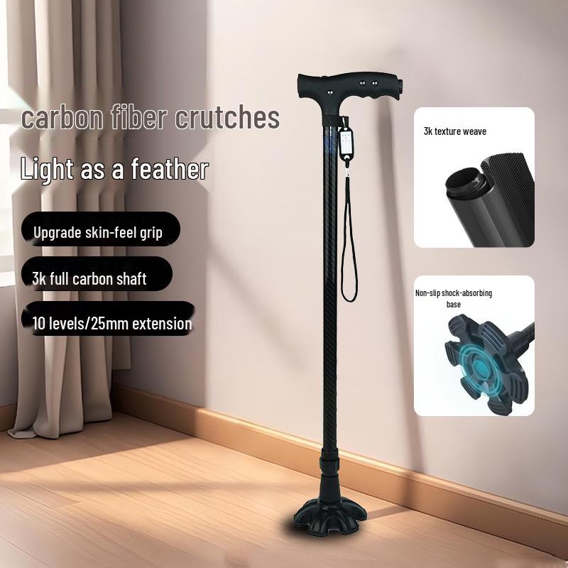 Bâton de marche télescopique léger en fibre de carbone antidérapant pour seniors