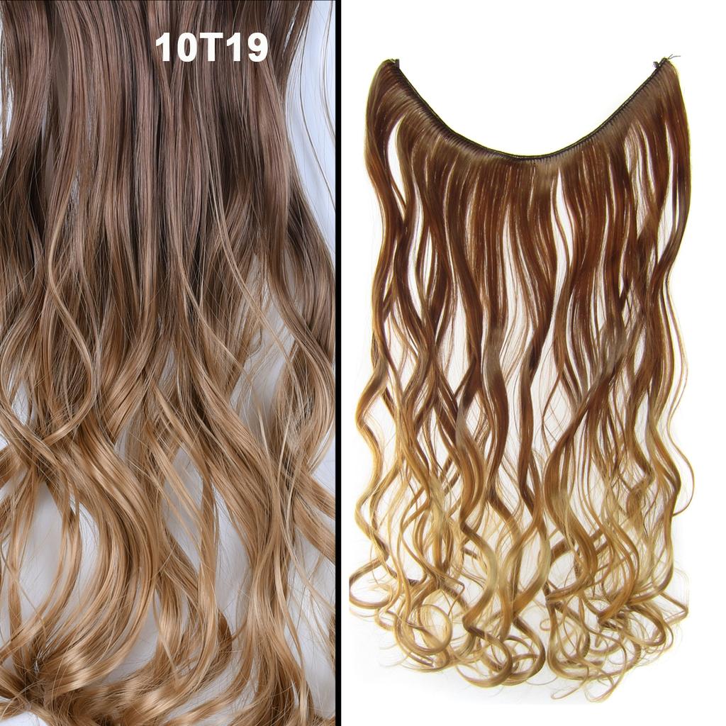One Piece No Clips Hairpieces Ombre Color Elasticity Invisible Wire Fish Line Wavy Synthetic Hair Extension