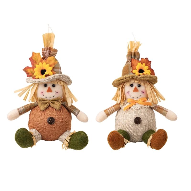 Handmade Scarecrows Sphere Hanging Decors Comfortable Straw Scarecrows Hanging Sphere for Seasonal Home Embellishment