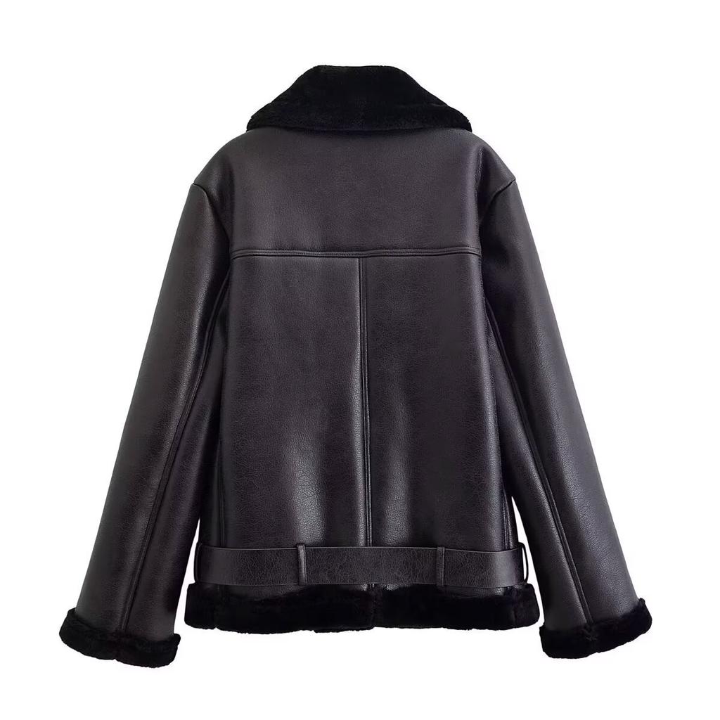 European and American style, new women's clothing, fashionable locomotive fur integrated jacket, two-color leather jacket