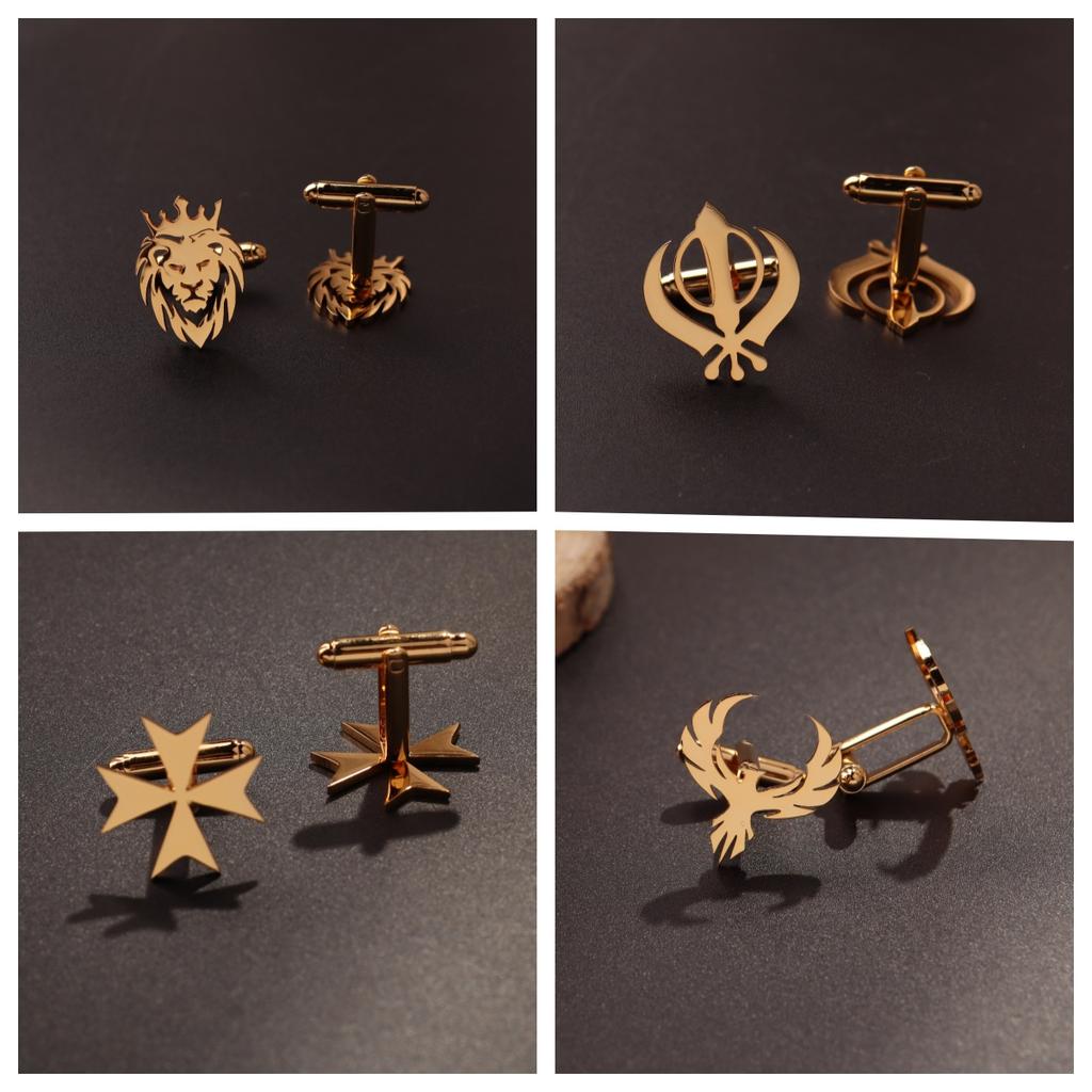 Symbol Sikhów Stal Nierdzewna Spinki do Mankietów Dla Mężczyzn Lew Spinka do Mankietu Orzeł Krzyż Na Koszulę Odznaka Pin Spinki do Mankietów na Ślub