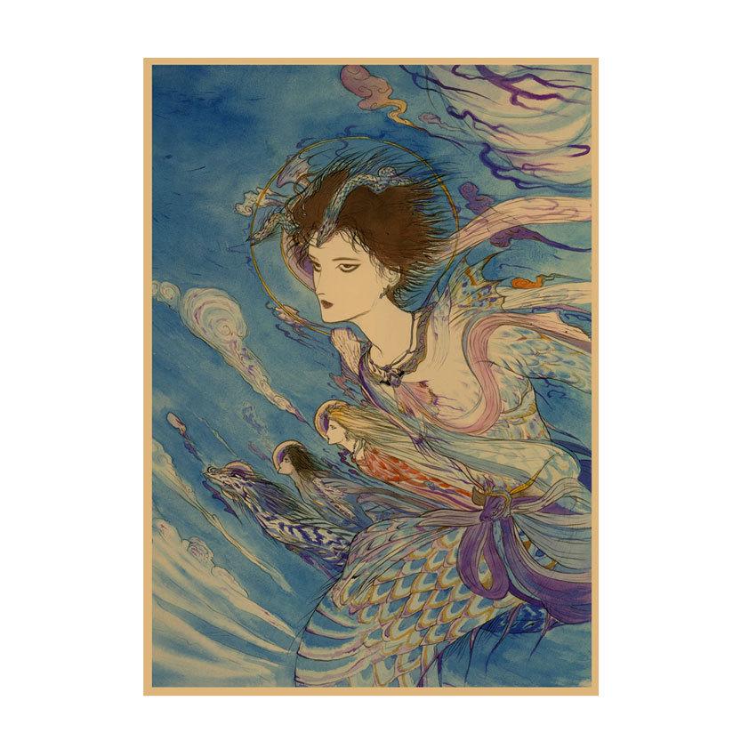 Yoshitaka Amano Retro Japanese Illustration Poster for Bar & Restaurant Wall Decor