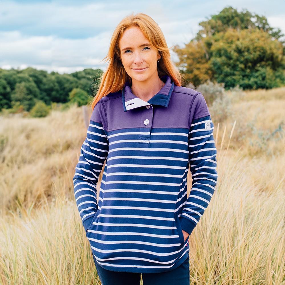 Lazy Jacks Womens/Ladies Striped Button Neck Sweatshirt