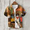 Men's Striped British Style New Cross 1D Digital Printing Summer Casual Short Sleeve Shirt Premium Sense