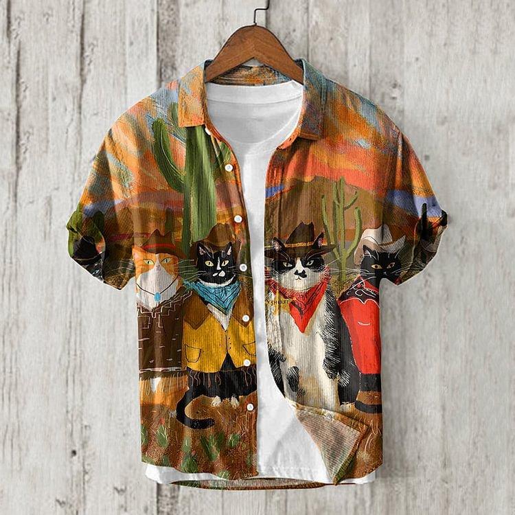 Men's Striped British Style New Cross 1D Digital Printing Summer Casual Short Sleeve Shirt Premium Sense