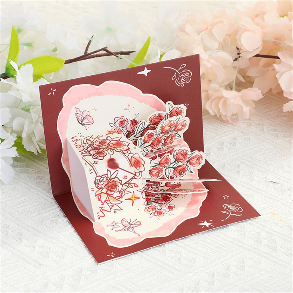 Paper Popup Cards Rose Flower 3D Popup Greetings Card Birthday Cards Wedding Valentines Day Mother Day Cards for Mom