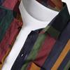 Spring Autumn Men's Streetwear Colorful Vertical Stripes Loose Long Sleeve Shirt Leisure Retro Button-down Cotton Pockets Tops