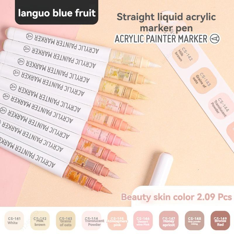 9Colors Straight Liquid Brush Acrylic Paint Pens Set Markers for Rock Painting Wood Canvas Stone DIY Crafts Making Art Supplies