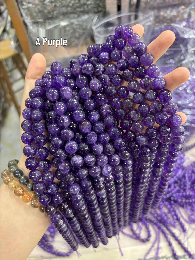 Urugwajskie lawendowe ametystowe okrągłe koraliki - naturalne kamienne akcesoria do biżuterii DIY